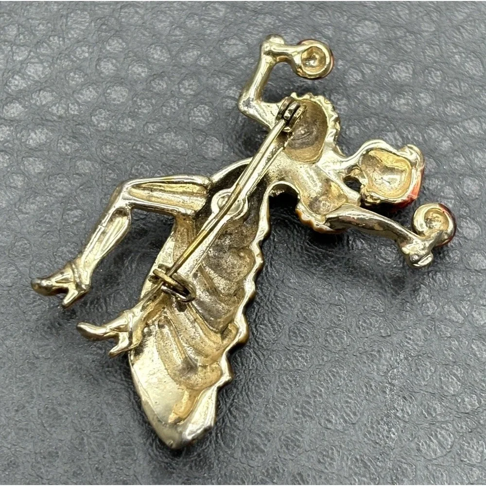 Vintage Cha Cha Dancer Rhumba Maracas Rhinestone Enamel Brooch Pin